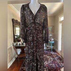 ba&sh Burgundy Floral Long Sleeve Dress